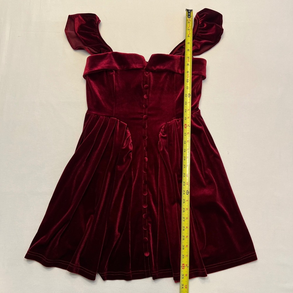 Burgundy Red Wine Velvet Regency Renaissance Gothic Fairycore Mini Dress Size M - Picture 4 of 7